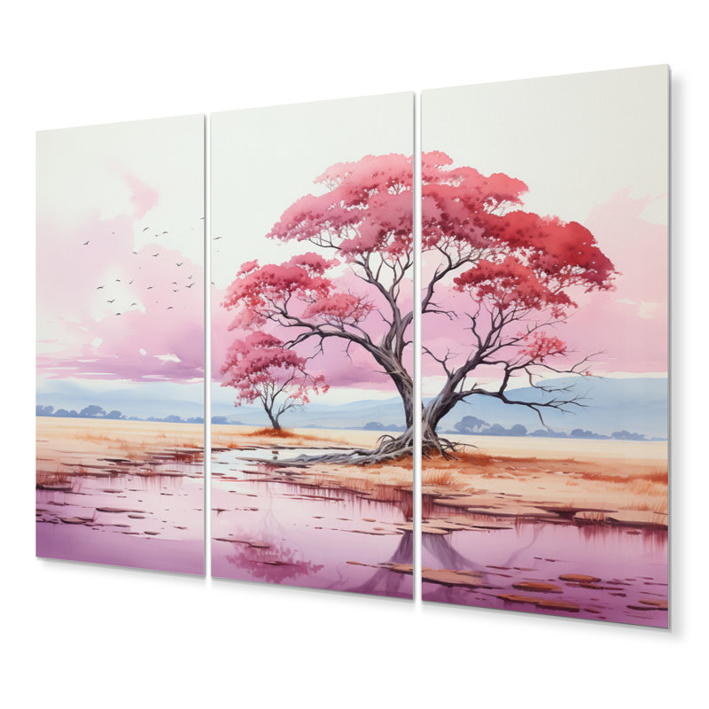 Ensemble de décorations murales en métal rose, gris, paysage africain