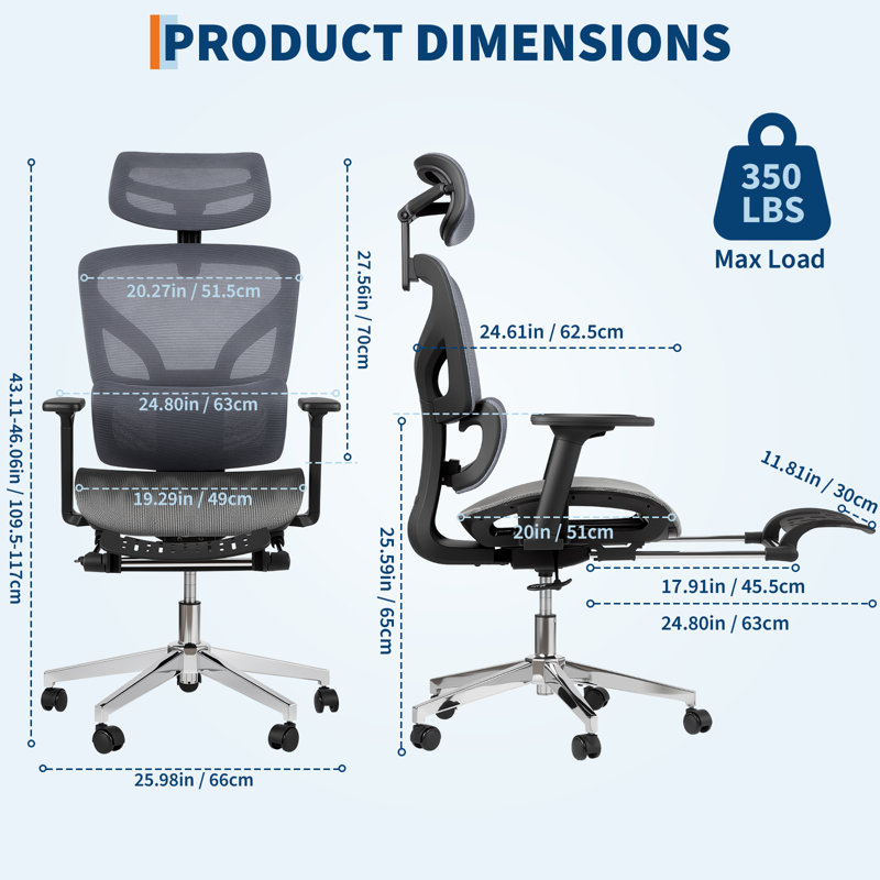 Ergonomic High Back Mesh Office Chair – Retractable Footrest, 4D Adjustable Armrests, Lumbar & Headrest Support, 145° Recline – Heavy Duty Swivel Executive Chair