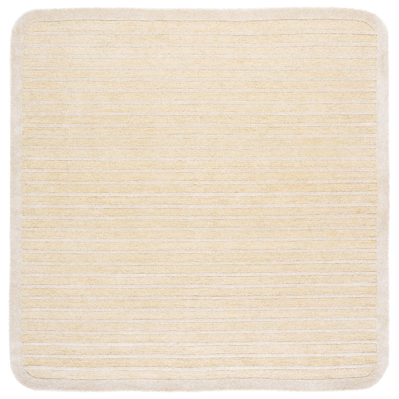 Ebony Hand Tufted Wool/Cotton Striped Rug in Beige/Ivory, Square 6'