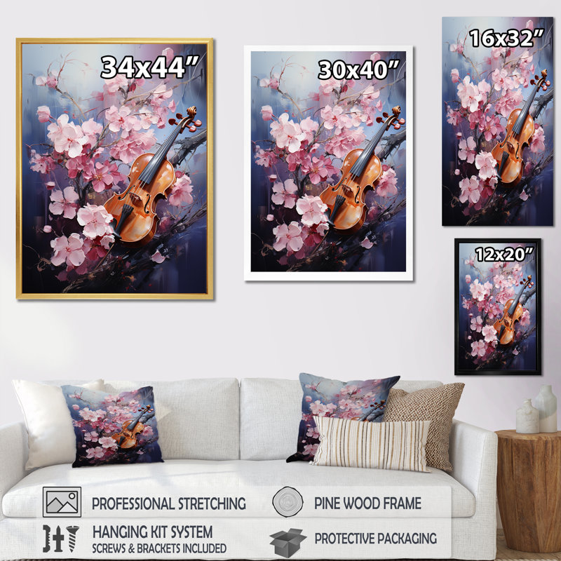 «Violon and Nature Harmonic Hues I» sur toile, Cadre flottant doré, H 40 po x l 30 po x P 1,5 po