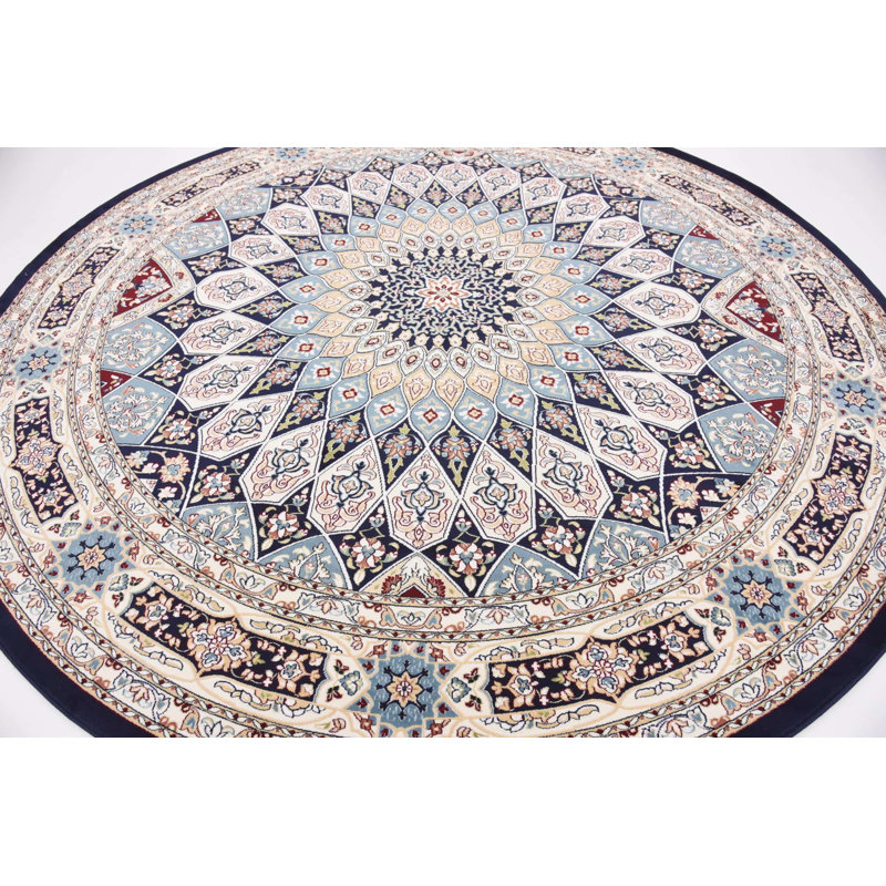 Tapis bleu Jackson Jackson, Ivory/Navy, Rond 5 pi 3 po