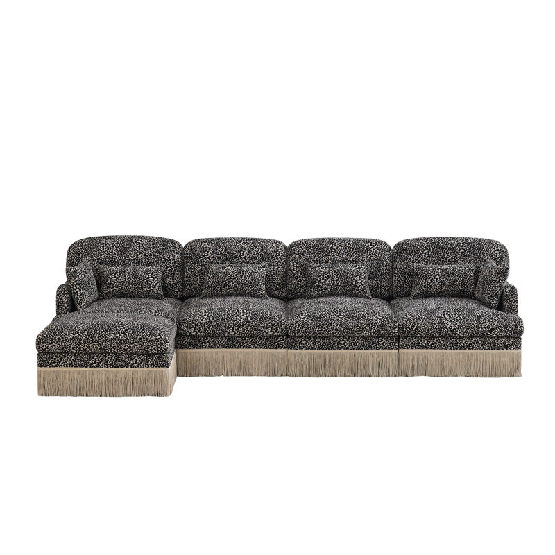 Canapé modulaire en forme de L de 131 po avec repose-pieds et siège à pompons pour salon