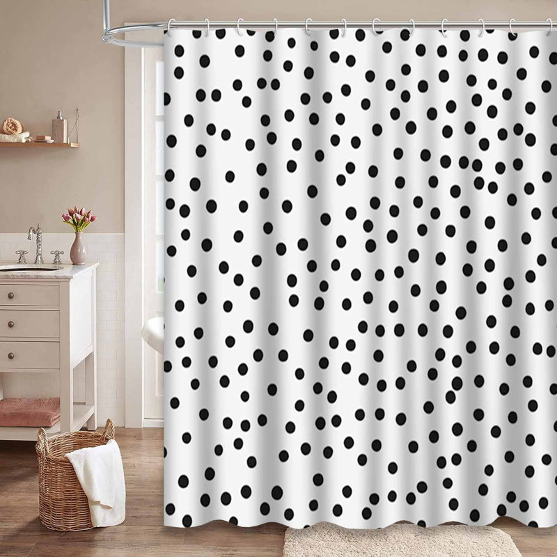 Rideau de douche abstrait abstrait à pois noirs avec 12 crochets, L 72 po x l 78 po