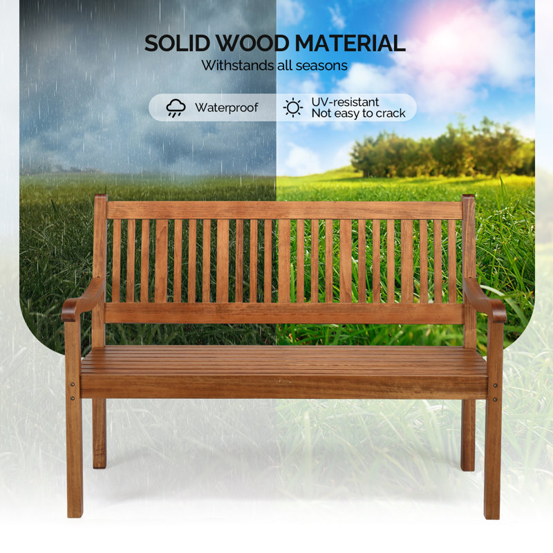 Original Wood Colour Vertical Slat Back Patio Park Bench, Brown