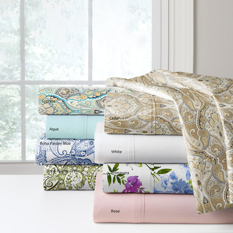 Pointehaven 200TC Percale 100% Cotton Deep Pocket Sheet Set, Blue Paisley, Twin Sheet Set 