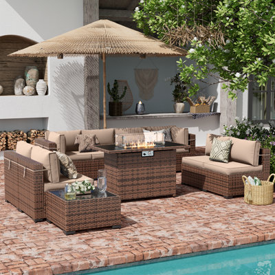 8-Person Outdoor Conversation Sets With Fire Pit Table & Coffee Table