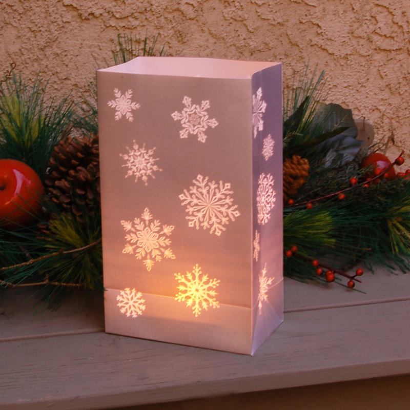 Battery-Operated Luminaria Kit, Silver Snowflake - Set of 6