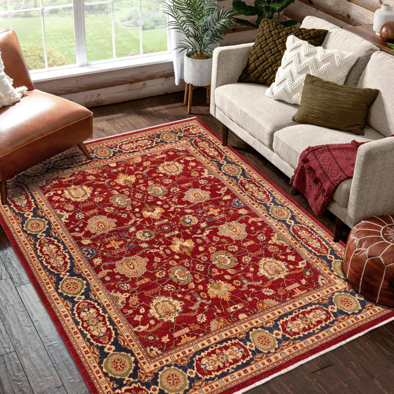 Tapis rouge oriental en laine noué à la main 7 pi 1 po x 9 pi 1 po Oriental