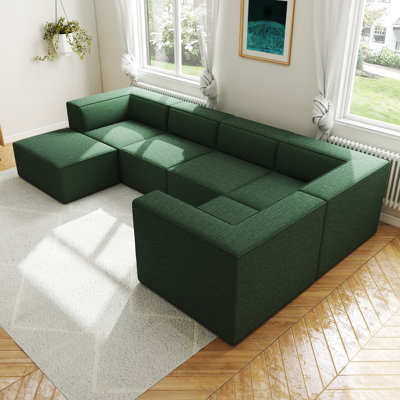 Compression Comfy Cloud 135" 6-Piece Modular Sectional Sofa – Upholstered L-Shaped Couch With Soft Cushions, Ideal For Large Living Rooms