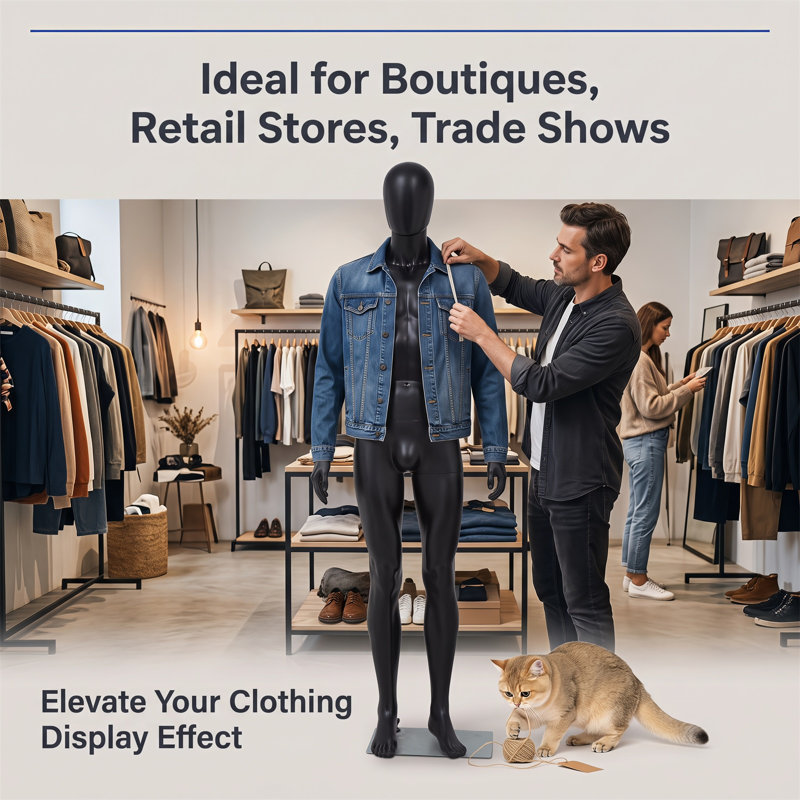 Kinbor Male Mannequin Full Body - 72.8 Inch Mannequin Stand with Metal Base, Faceless Male Mannequins Shirt Display Stand for Retail Clothes Shop Display, Adjustable & Detachable Maniqui, Black