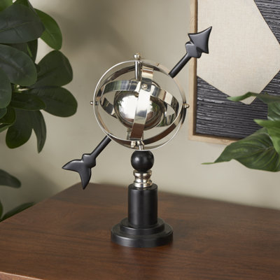 Globe terrestre armillaire en acier inoxydable Cole et gris avec base ronde noire