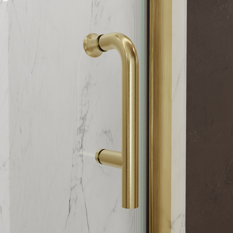 32"-34"W X 72"H Semi-Frameless 180° Rotatable Pivot Shower Door With 1/4 Inches Tempered Glass, Brushed Gold