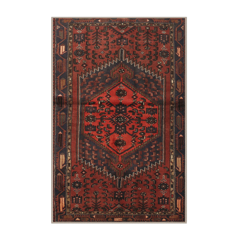 Tapis traditionnel bourgogne / rouge / noir, Rectangle de 5 pi x 8 pi