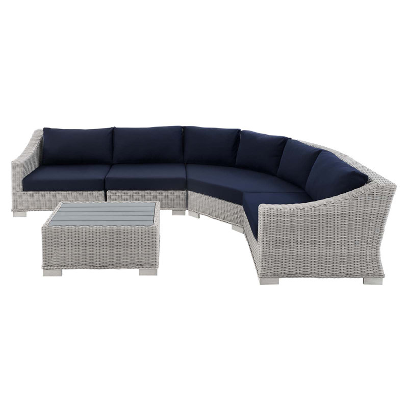 Ensemble de canapé modulaire d'extérieur en rotin 5 pièces Conway Sunbrella, Sunbrella® bleu marine