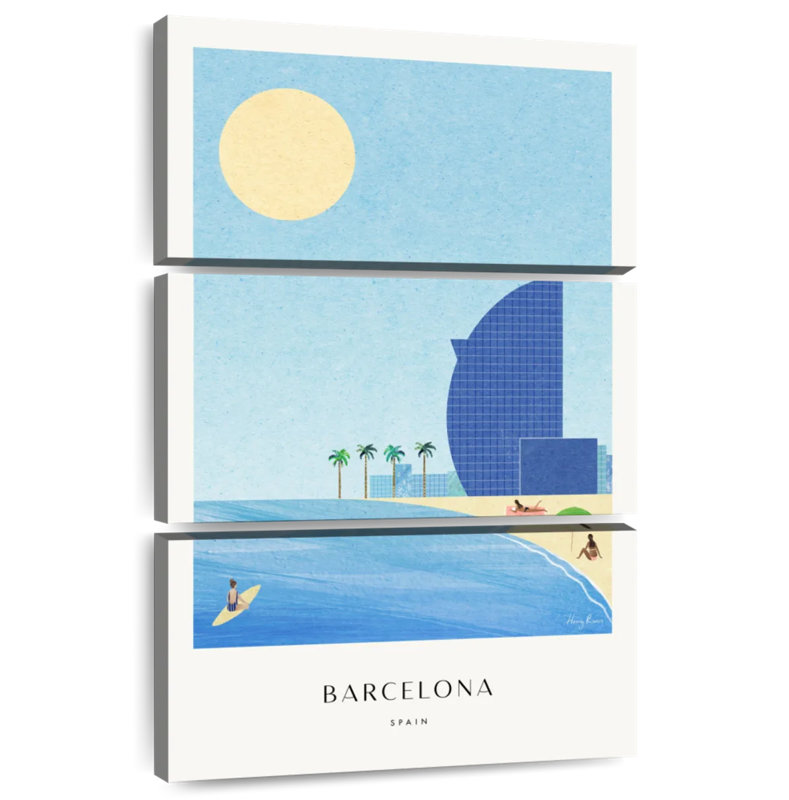Affiche de voyage rétro Nicci Barcelona Beach, H 38 po x l 24 po