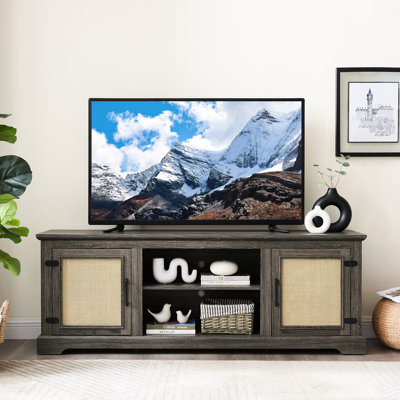 Meuble télé pour téléviseur de 70 po, 2 tablettes, gris, l 65 po x P 15,19 po, H 23,51 po, meuble audio-vidéo