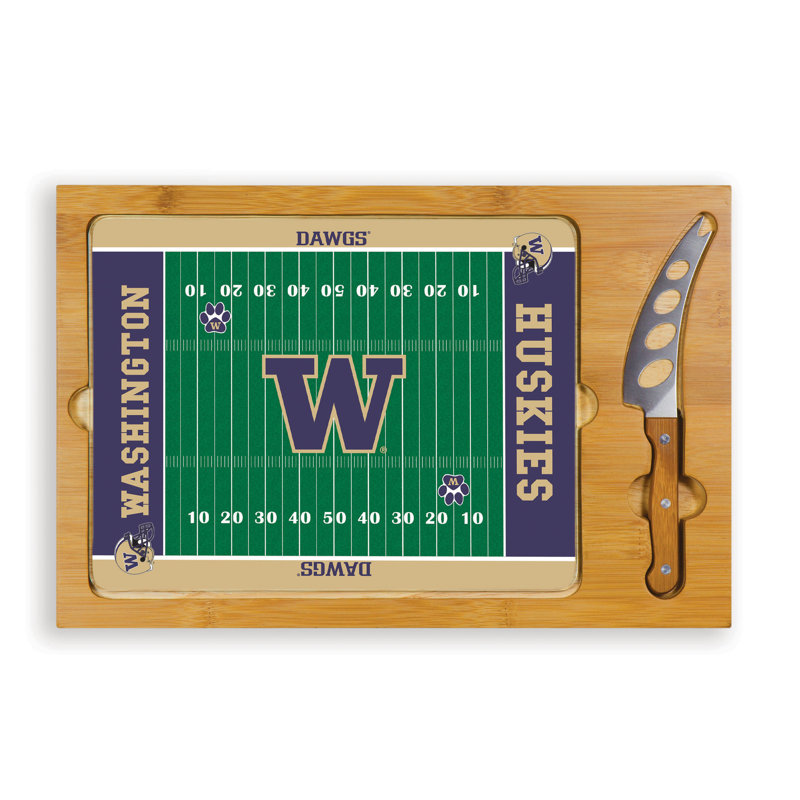 Washington Huskies Glass Top Cutting Board and Knife Set with Rubberwood Base