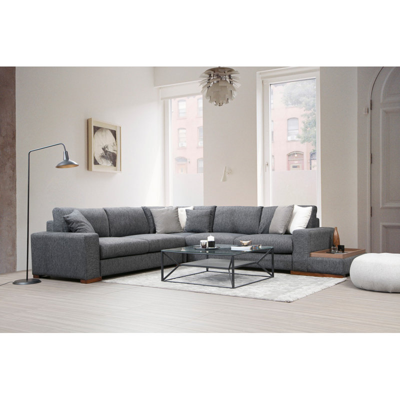 Canapé d'angle avec structure en bois de hêtre, tissu 100% polyester, 9,3 pi x 10,6 pi x 2,8 pi | Comprend 4 coussins portables (18 po x 18 po) | Sièges à ressorts et en mousse durables | Couleur anthracite élégante pour un style scandinave