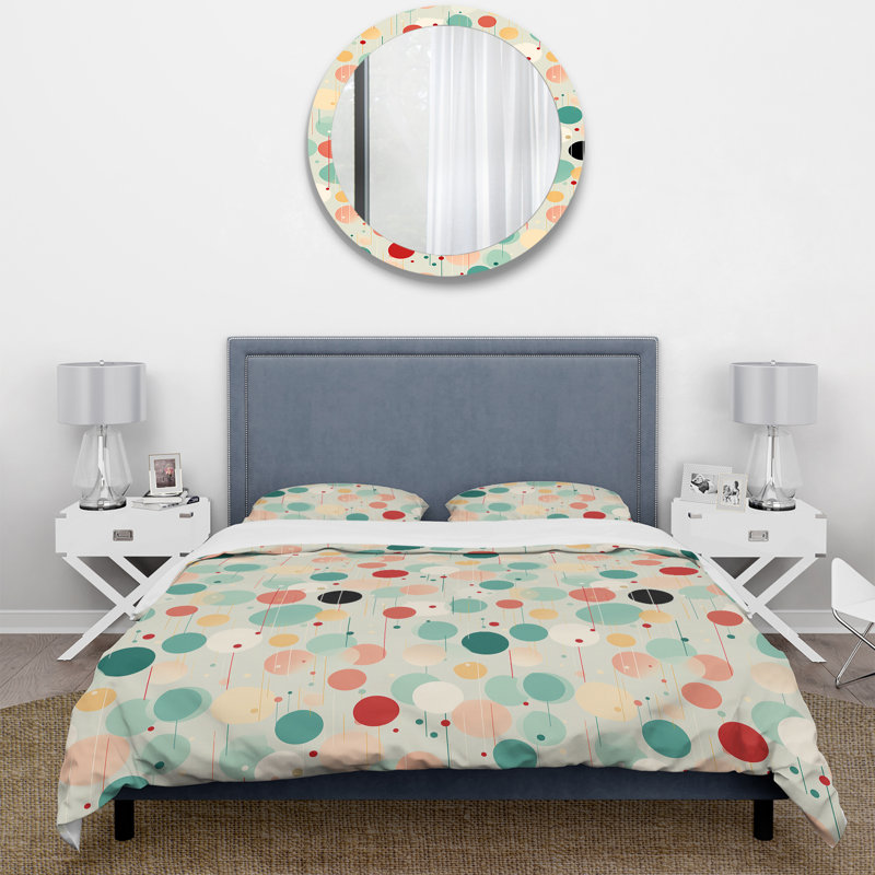 Ensemble de housse de couette vert et rose, Housse de couette pour grand lit et 2 taies décor