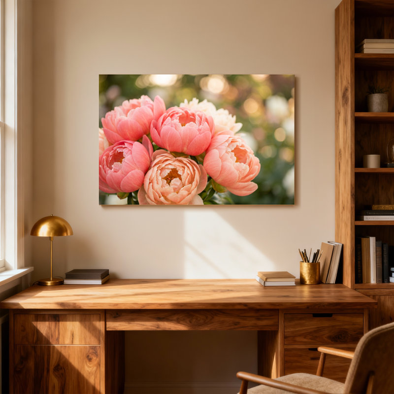 Plants & Flowers Pink Peonies Garden Floral Pattern Print, 12" H x 18" W