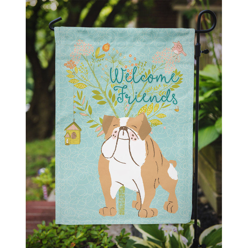 « welcome », un polyester de 2 côtés en polyester de 15 x 11 po drapeau de jardin, Bouledogue anglais brun
