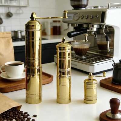 Moulin à café turc manuel, ensemble de 3, moulin à manivelle en laiton avec moulin réglable pour café et épices, cuisine portative et moulin de voyage