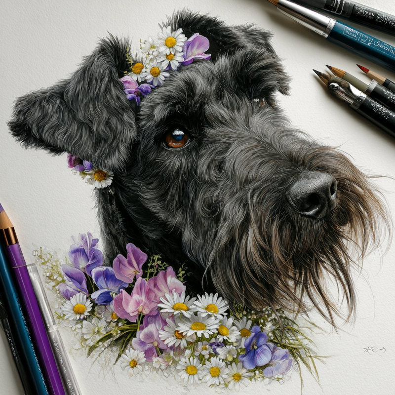 «Floral Crown Schnauzer», art mural sur toile tendue