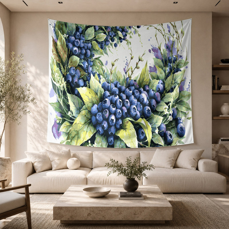 Tapisserie murale «Fruit Blueberry Wild», 68 po x 80 po
