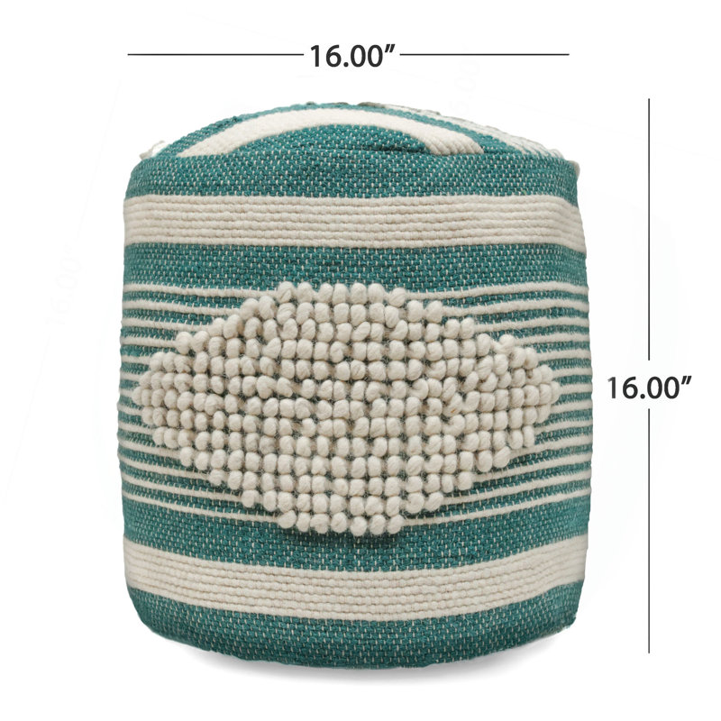 Pouf cylindrique en tissu fabriqué à la main Diamond, Sarcelle