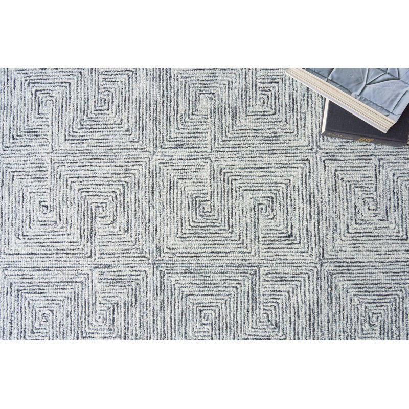 Caprice Geometric Handmade Tufted Area Rug, Rectangle 10' x 14', Black/Ivory