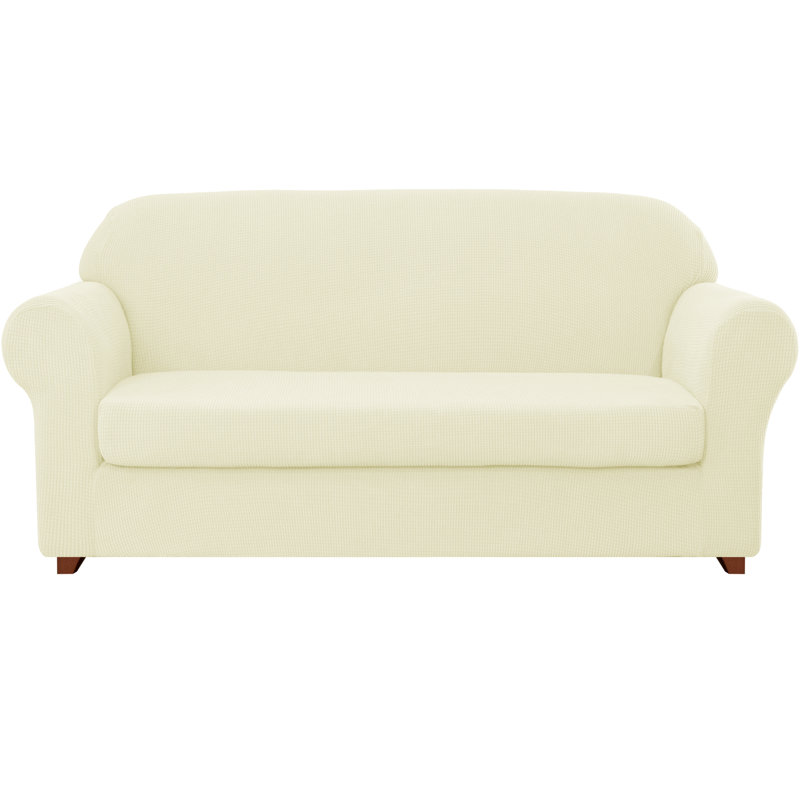 Housse de canapé en jacquard 2 pièces, housse extensible en polyester spandex pour le salon, protection facile à installer et lavable (fauteuil, ivoire)