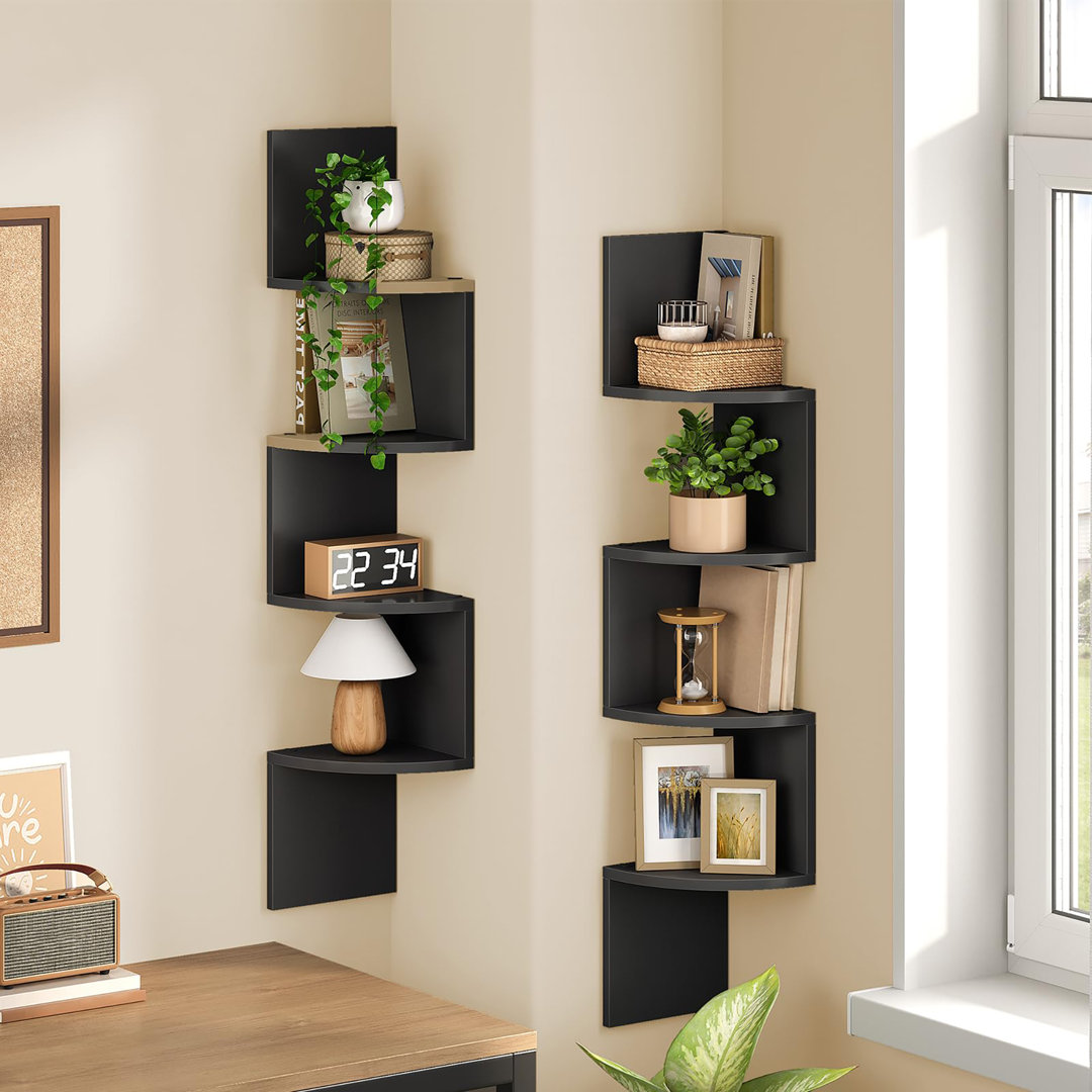 Set of 2 Floating Corner Shelves for Wall