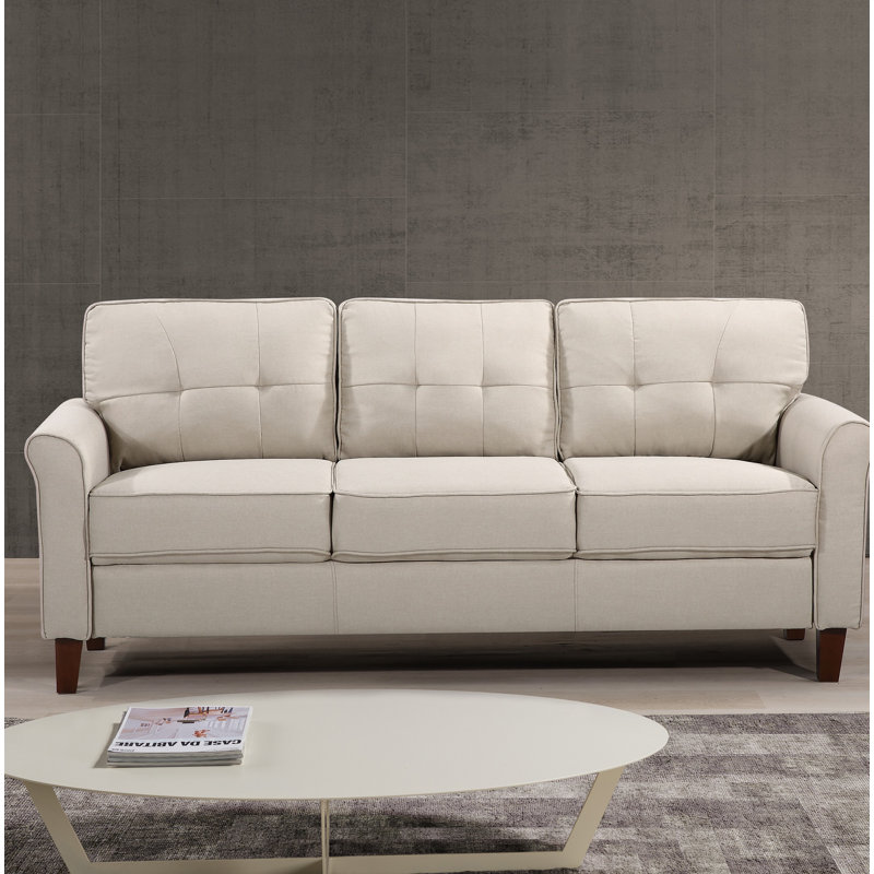 Canapé à accoudoirs évasés en lin 78,74 po Kouchouk, 100 % lin beige / brun clair