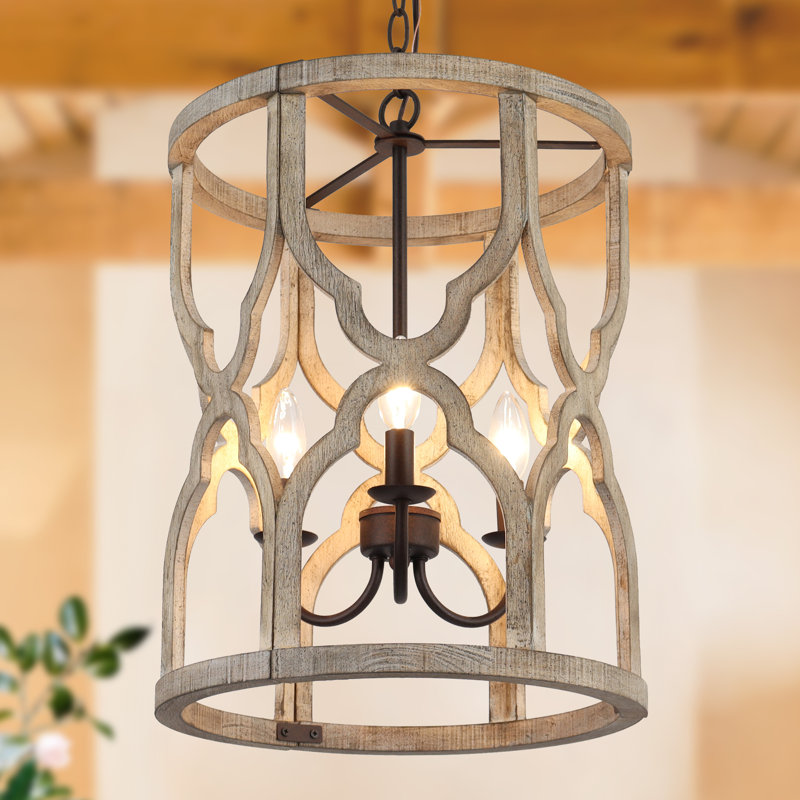 Lustre tambour 3 lumières en métal et bois Gatlin
