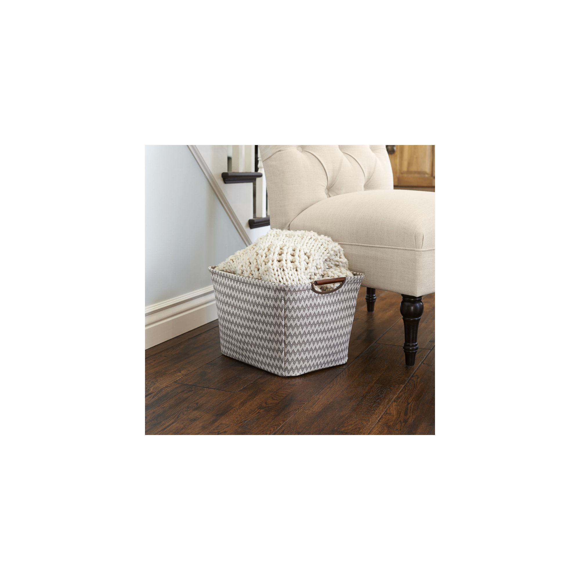 Fabric Decorative Bin 1, Brown/Cream, 11" H x 16" W x 13" D