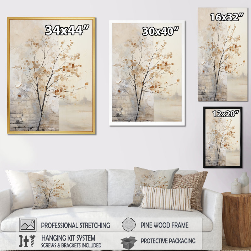 Minimalisme sycomore arbre paysage, reproduction d'art sur toile, H 32 po x l 16 po x P 1 po, Cadre simple noir