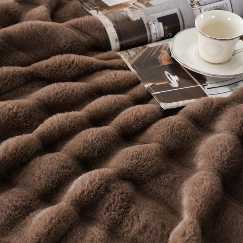 Jeté en fausse fourrure, couverture en fourrure de lapin pour lit, canapé, couverture en peluche vison super doux, Brun