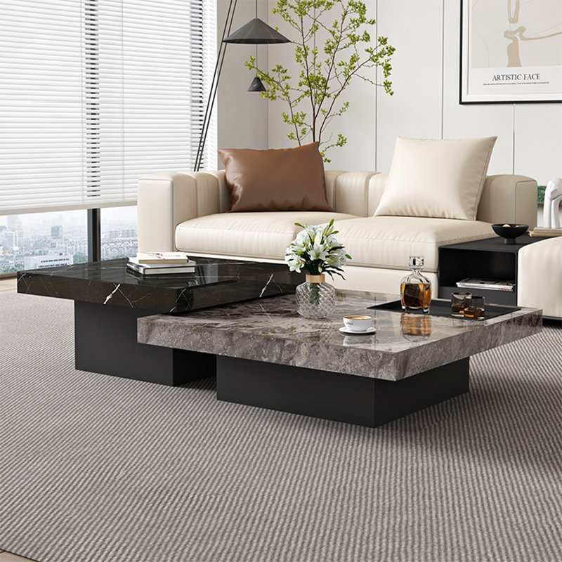 Ensemble de tables basses Modern Rock Plate, Noir/gris, H 13,8 po x L 35,4 po x l 35,4 po