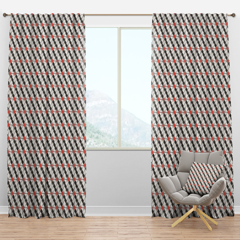 Panneau de rideau simple semi-diaphane avec passe-tringle Mid-Century DesignIV, l 52 po x L 108 po