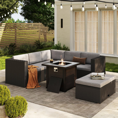 6 - Person Outdoor Furniture Set Sectional Seating Group With Fire Table
