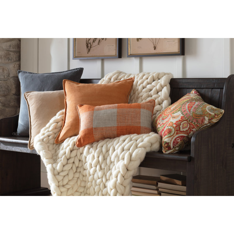 Stokes Embroidered Linen Reversible Throw Pillow, 22" x 22", Terra, Pillow Cover Only