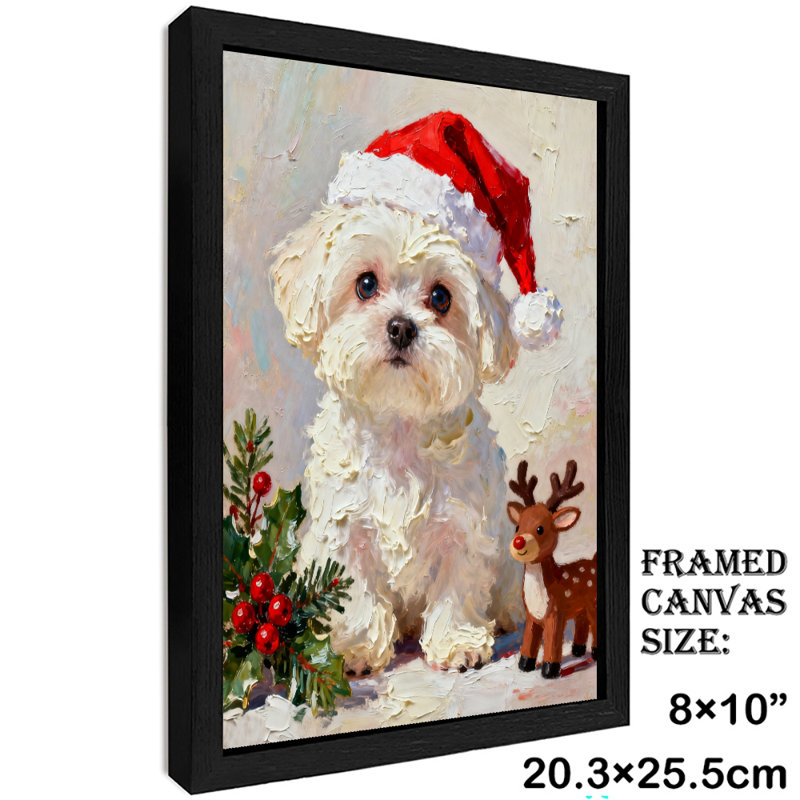 Art encadré noir, petit chien mignon de Noël rétro, impressions encadrées de style rétro, H 11 po x l 9 po