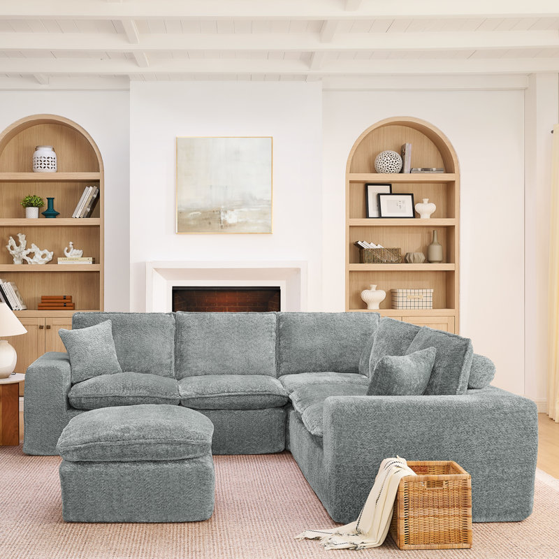 Canapé modulaire en forme de L de 107 po avec repose-pieds et coussins, méridienne réversible modulaire et sans assemblage requis pour le salon
