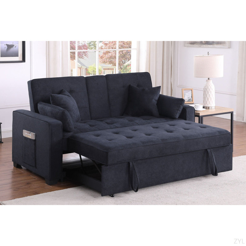 Causeuse-lit convertible avec console rabattable, Tissu gris foncé