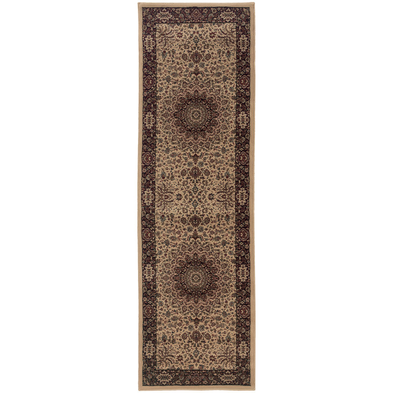 Tapis oriental ivoire / noir Shelburne, Tapis de couloir 2 pi 3 po x 7 pi 9 po