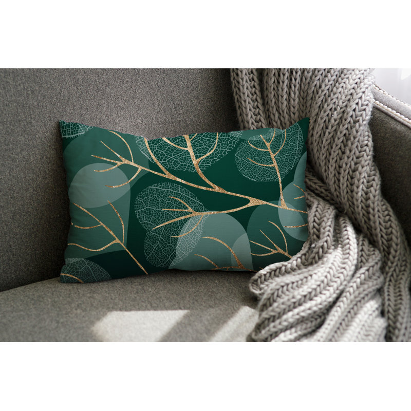 Coussin lombaire intérieur / extérieur Baka Leafs, Émeraude / or