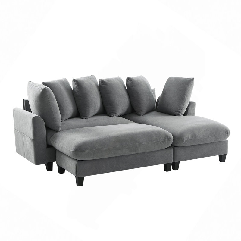 Canapé modulaire rembourré en L avec repose-pieds mobile, Gris chenille