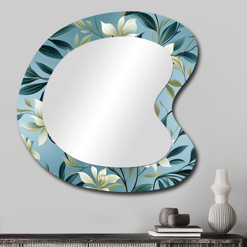 Oceanic Foliage Botanical Pattern III - Tropical Asymmetrical Shapes - Modern Large Wall Mirror, 27" x 27"