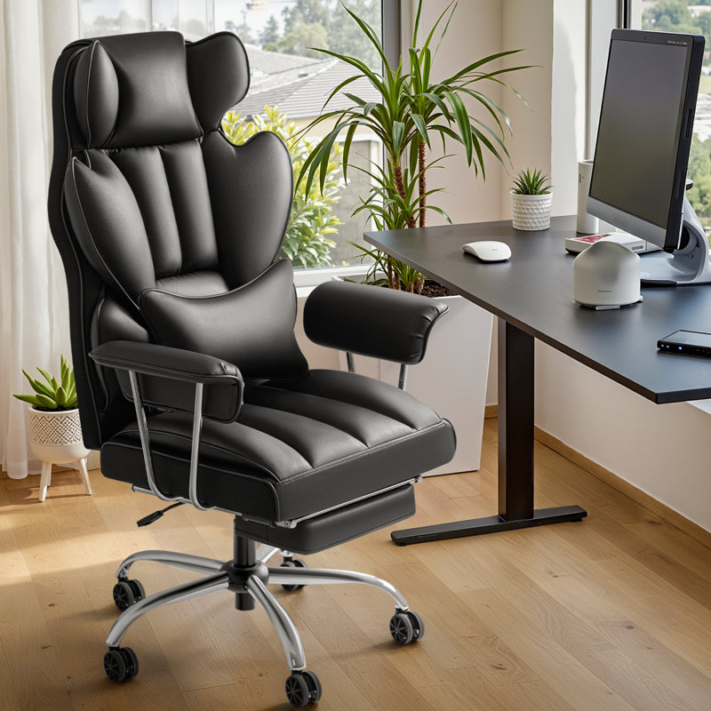 Big & Tall Style Executive High-Back Office Chair with Footrest and Lumbar Support, Black