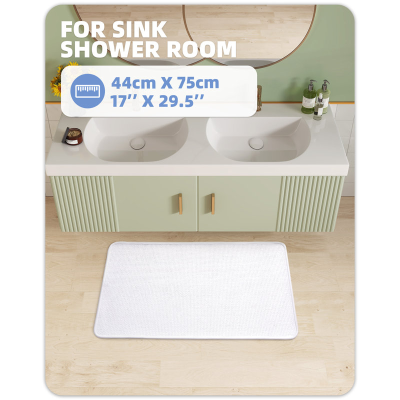 Abelard Non-Slip Bath Rug, 17.33"W x 29.53"L, White